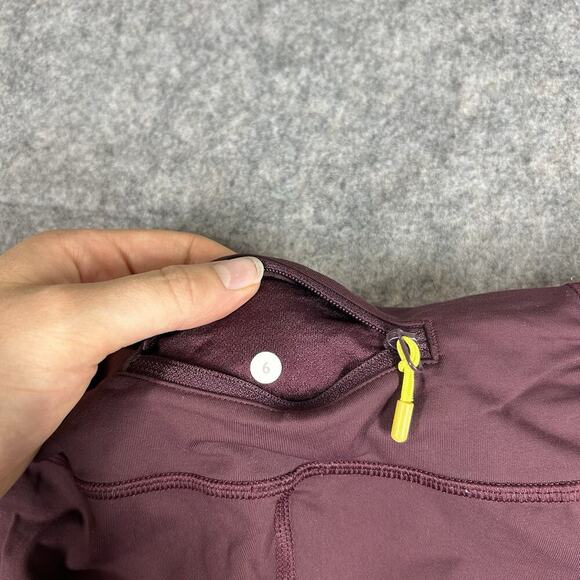 Lululemon Leggings 6 Run Fast Free Crop Ruffle Tonka Stripe Maroon - Picture 7 of 9